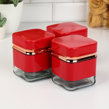 A set of glass cans for bulk products "Classic", 500 ml, 9.5 × 11.8 cm, 3 pcs, red red color-3