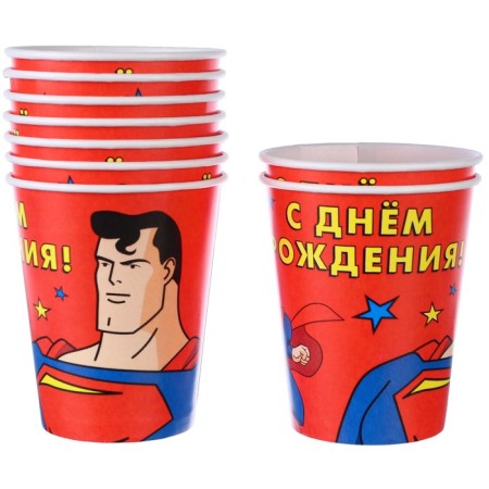 Paper glass "Happy Birthday!", 250 ml, superheroes-4