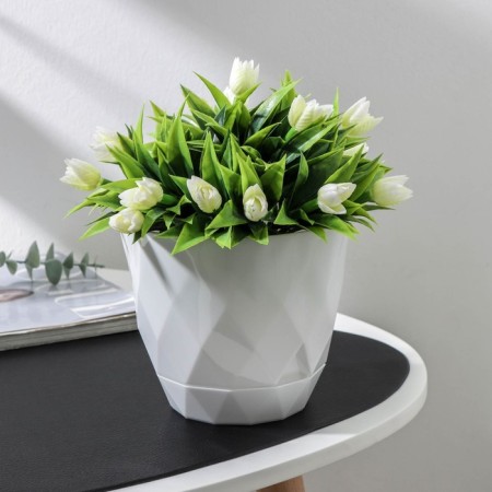 Pot for flowers with the pallet laurel, 1.3 l, d = 14.5 cm, h = 12.5 cm, white color