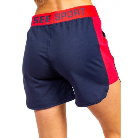 Women's shorts, size 48, dark blue color, raspberry-2