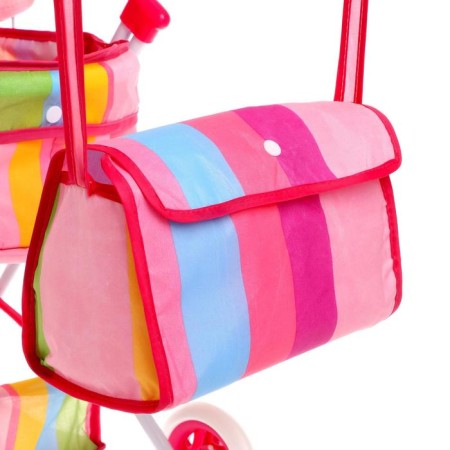The stroller is universal for dolls "Rainbow" winter, with a basket and bag, a metal frame-5