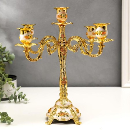 Summary Metal for 5 candles "Roses. White enamel" Color gold 32x30x30 cm-1