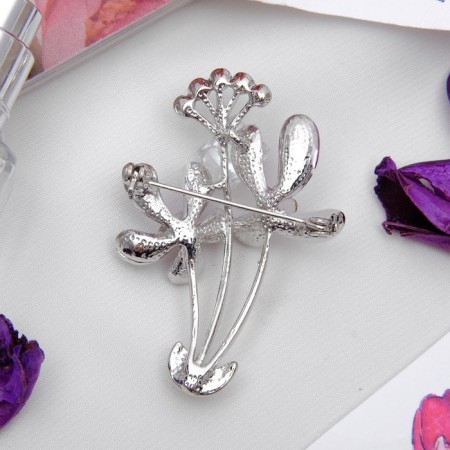Flower Brooch "Flowers" field, purple color in silver-2