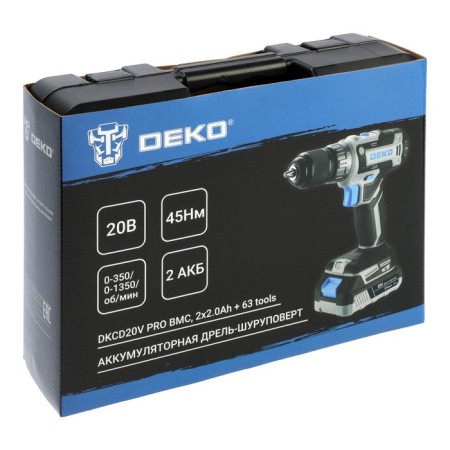 DREAR DEKO DKCD20V PRO, 20 V, 2x2 Ah, case + set of tools 63 subjects-12
