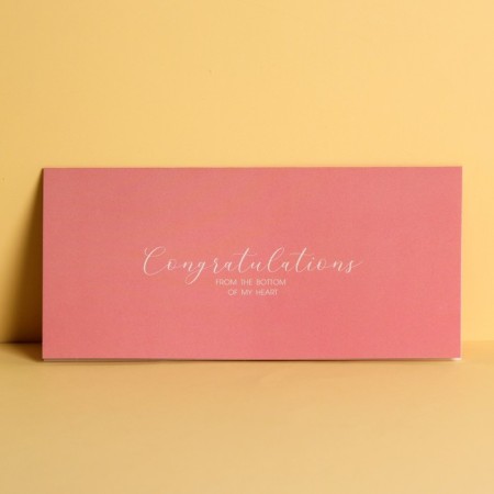 Card of the euro "Congratulations", pink background 10 x 21 cm