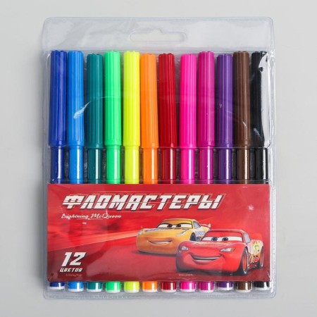 Фломастеры, 12 цветов, Тачки-2