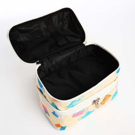 Cosmetic bag, 2 parts on zippers, beige color-2