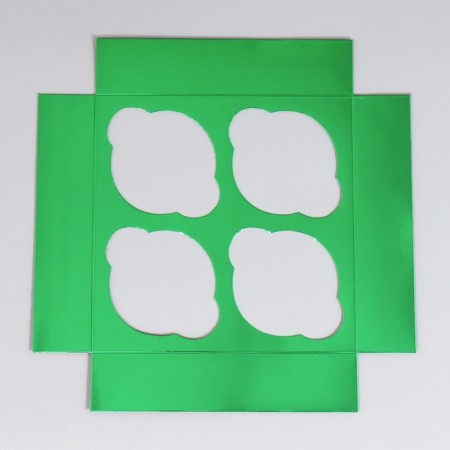 Folding box for 4 cupcakes with the Vetochka window, 16 x 16 x 10 cm, New Year-4