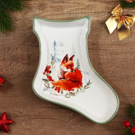 New Year! New Year's ceramic "Fox" dish, 20x15.5x3 cm, white color-3