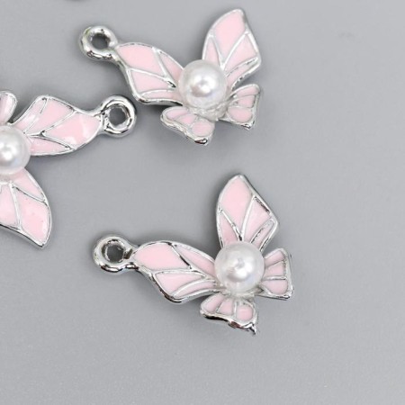 Decor for creativity metal, enamel "Butterfly with a pearl" silver mix 1.5x1.5 cm
