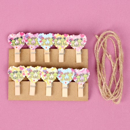 Decorative clothespins with a rope for the suspension "Hearts" set 10 pcs., 2.5 × 12.5 × 13.5 cm-3