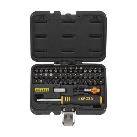 Набор бит с держателем BERGER BG2185, сталь S2, PH, PZ, SL, TORX, HEX, 45 предметов