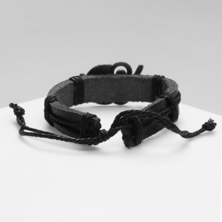 Bracelet Leather "Style" owl, black color with black silver, d = 6 cm-1
