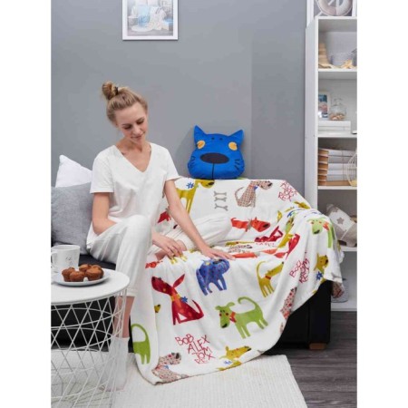 Decorative Sleeping Dogs pillow, size 36x37 cm, blue color-3