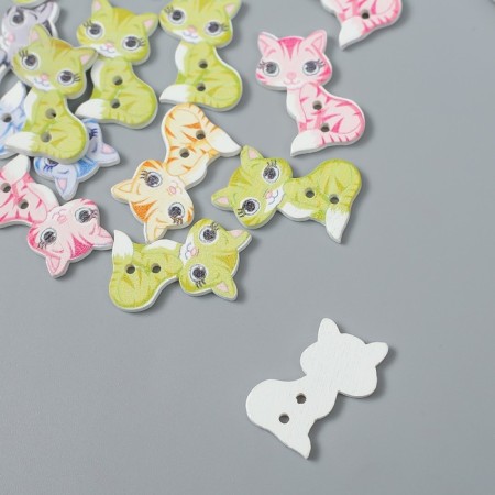 Buttons wood for creativity 2 punctures "cat" set of 15 pcs 1.6x2.6 cm mix-2