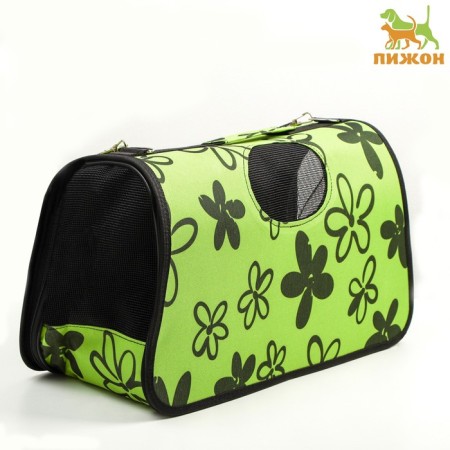 Bag - Carriage for animals "Flowers", green, size m, 40 x 21 x 27 cm