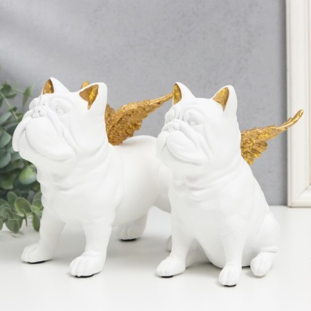 Polystone souvenir "Bulldogs with wings" white set 2 pcs 16.5x10.5x13.5 16.5x111.5x18.5 cm-2
