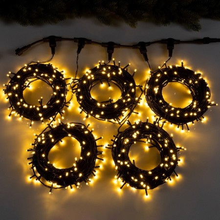 Girlyand "Clip-Light" 5 threads of 20 m, IP44, UMS, dark thread, 665 LED, glow warm white, flicker, 24 V in