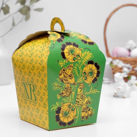 Easter box "HB", green Khokhloma, 17 x 17 x 26 cm-1