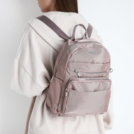 A backpack with a zipper, 5 outer pockets, pencil case, powder color-9