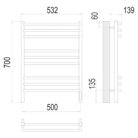 Terminus heated towel rail "Prato" P9, 500x700 mm, chrome-2