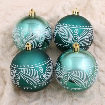 Set of balls plastic D-8 cm, 6 pcs "Snow feathers" green