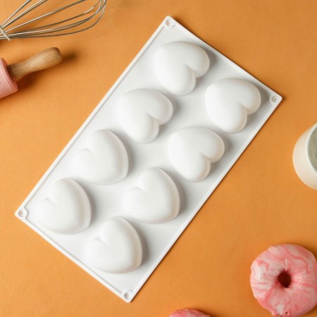 Form for mousse desserts and baking konfinetta "heart", 30 × 17.5 × 3 cm, 8 cells (6.2 × 6 cm), white color-2