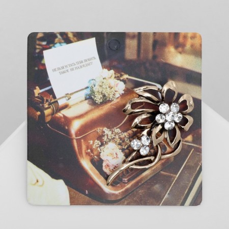 Brooch "Flower", white color in black gold