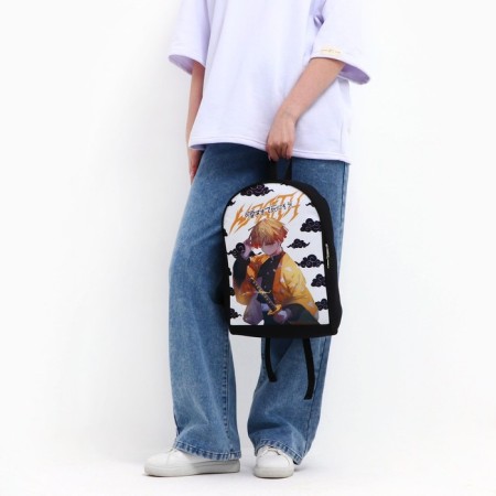 Backpack school textile "anime", 38x14x27 cm, black color, white-8