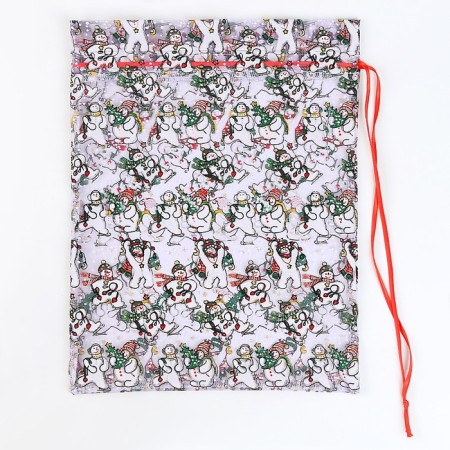 Gift bag "Snowmen with Christmas trees", p. 45 × 35 cm, organza-2