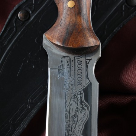 Caucasian knife, tourist "east" with scabbard, steel - 40x13, handle - nut, 14 cm-1