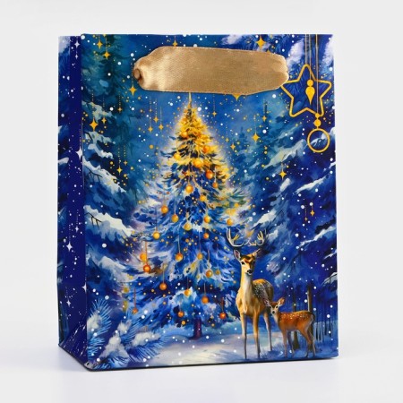 New Year. Package New Year's laminated "Christmas tree in the night", luxury, 11.5 x 14.5 x 6.5 cm.