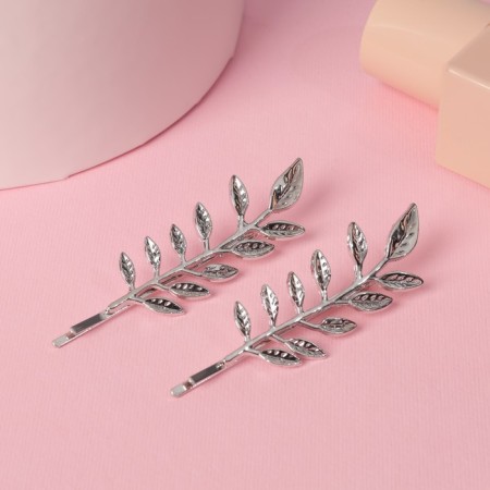 Invisibility for hair "Liberty" (set 2 pcs) leaves, 7.8 cm, silver
