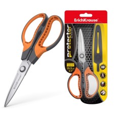 Scissors 16.5 cm, Erichkrause Protector, reinforced, with a cover, gray-orange