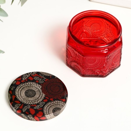 Bank for candles glass with a lid "Flower" red, polyhedron 5x7x7 cm, mix-1