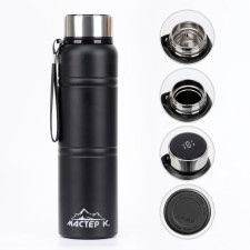 Thermos, 1 l, Warm, retains heat 24 hours, with a strainer, with a temperature sensor, black