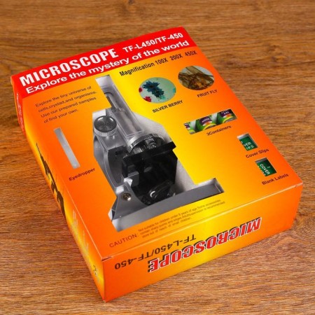 Microscope, increase in an increase of 450x, 200x, 100x, with backlight, 2AA-7