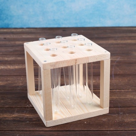 Wooden Kashpo 15.5 × 15.5 × 16.5 cm with 9 flasks "Square", natural-1