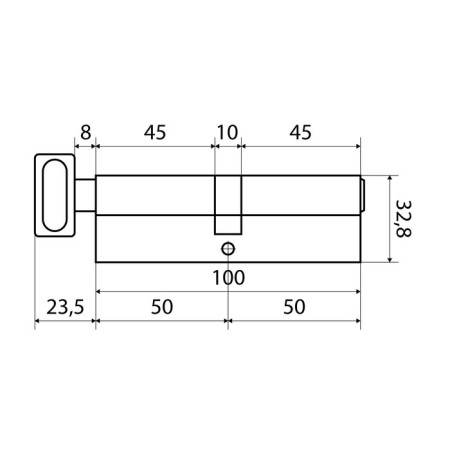 Cylinder mechanism standard MAX, 100 mm (50x50V), 5 keys, key/turntable, matte nickel 102481-2