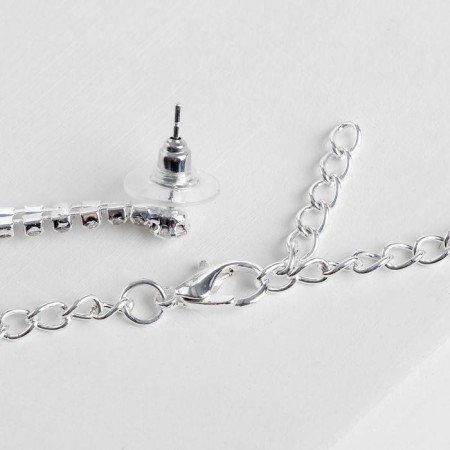 Set 2 objects: earrings, necklace necklace rhombus, red-white color in silver, 45 cm-1