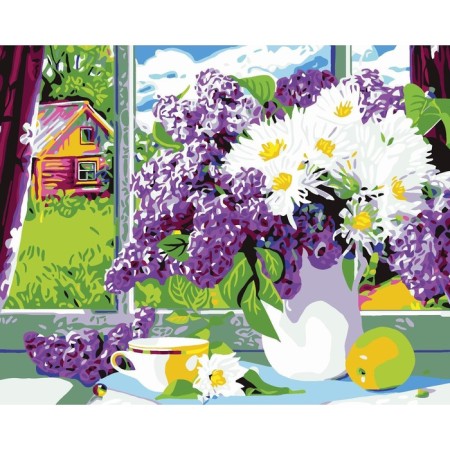 Diamond mosaic on a subframe with full filling "Lilac on the window", 40x50cm-2