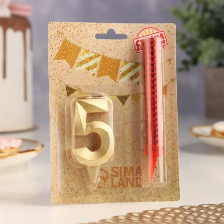 Candle for cake the number "Gran + Fountain" Golden "5"-2