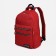 A backpack with a zipper, rise, external pocket, red color