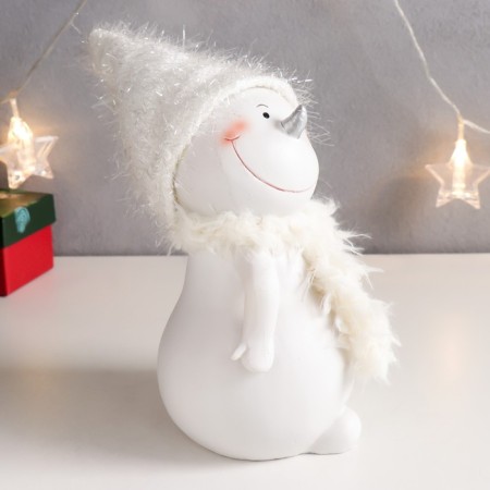 Souvenir Polystone "Business Snowman in a white scarf, Mishura cap" 23x13x16 cm-1