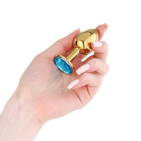 Anal traffic jam-hoods, gold, blue crystal, d = 27 mm-2