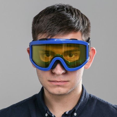 Mask glasses for motor vehicles, glass is two-layer yellow, the color is blue-4
