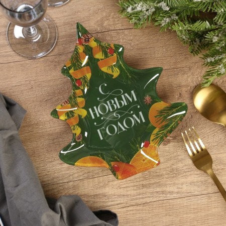 A plate in the form of a Christmas tree "Happy New Year", 16.5x19.5 cm-3