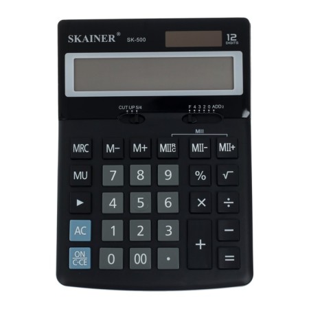 The calculator is a desktop medium, 12-bit, Skainer SK-500, 2 power, 2 memory, 123 x 171 x 31 mm, black-1