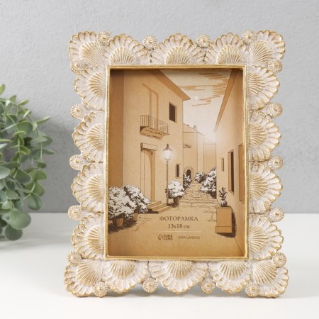 Photo frame Polystone 13x18 cm "Chamomile and Fan" Sand Gold 19.2x1.7x23.7 cm