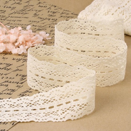 Knitted lace, 55 mm × 10 ± 1 m, beige color